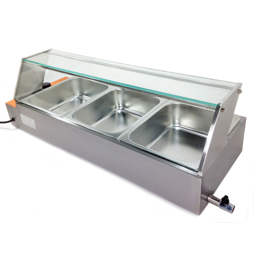 Електричний марміт GoodFood BM3G з паровим підігрівом і скляною вітриною на 3 гастроємності GN 1/2, 1,5 кВт, для кафе та ресторанів