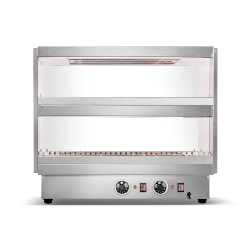 Вітрина теплова GoodFood WS85 ELIT — електрична настільна вітрина з нержавіючої сталі для підтримання випічки, пиріжків та гарячих страв (800×703×704 мм)