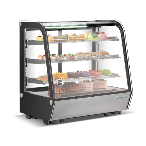 Холодильная витрина GoodFood RTW195L, 178 л, изогнутое стекло, LED-подсветка, нержавеющая сталь, настольная, 3 полки, цифровое управление