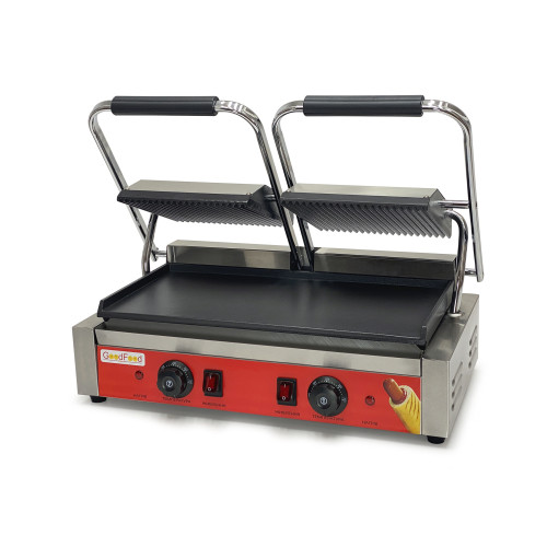 Гриль контактный GoodFood ECG20EA Panini RED — двухпостовый электрический гриль для панини и сэндвичей с пружинной фиксацией и широкой рабочей поверхностью