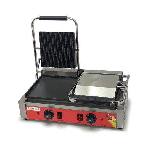 Гриль контактный GoodFood ECG20EA Panini RED — двухпостовый электрический гриль для панини и сэндвичей с пружинной фиксацией и широкой рабочей поверхностью