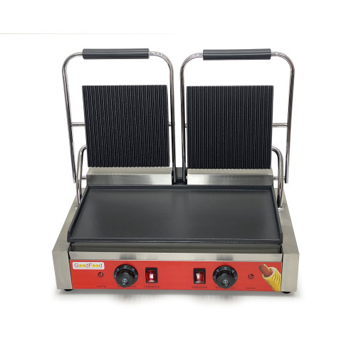 Гриль контактный GoodFood ECG20EA Panini RED — двухпостовый электрический гриль для панини и сэндвичей с пружинной фиксацией и широкой рабочей поверхностью