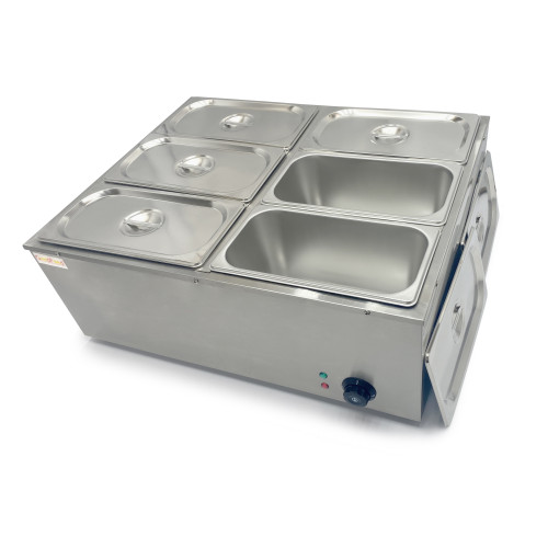 Апарат для підігріву страв GoodFood BM6 — настільний марміт на 6 гастроємкостей GN 1/3, паровий нагрів, нержавіюча сталь, 1,5 кВт, для ресторанів і кафе