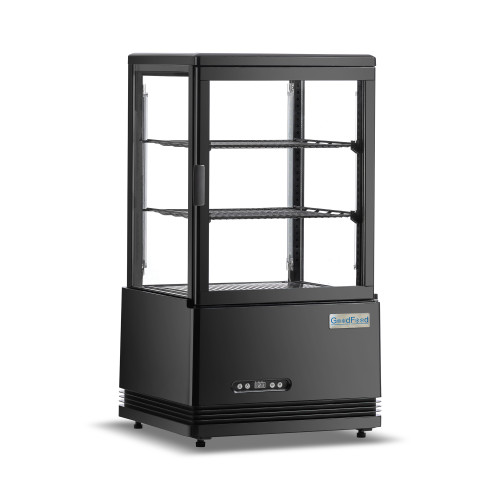 Холодильна вітрина GoodFood RT58L, чорна — 58 л, LED-підсвітка, подвійне скло, автоматичне розморожування, цифрове керування, для напоїв та десертів