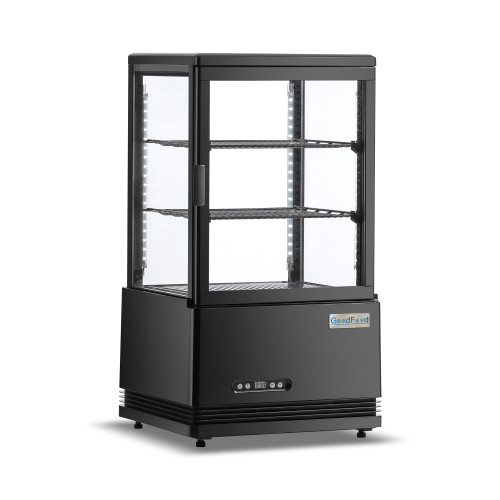 Холодильна вітрина GoodFood RT58L, чорна — 58 л, LED-підсвітка, подвійне скло, автоматичне розморожування, цифрове керування, для напоїв та десертів