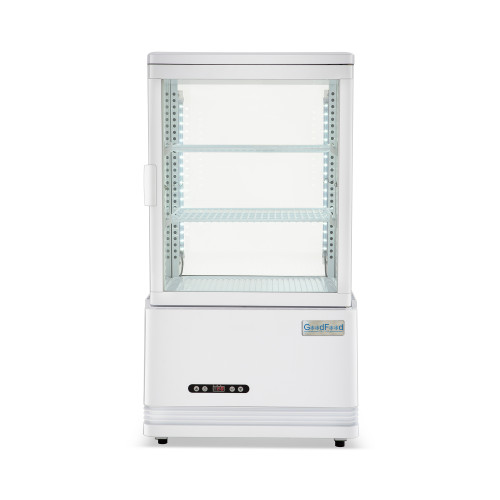 Холодильная витрина GoodFood RT58L белая, 58 л, LED-подсветка, цифровое управление, динамическое охлаждение, автооттаивание, для напитков и десертов