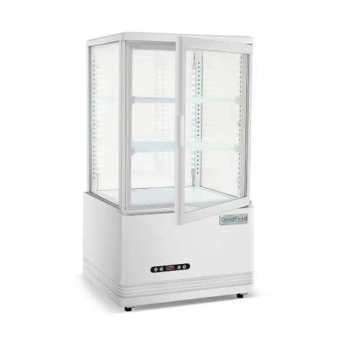 Холодильная витрина GoodFood RT58L белая, 58 л, LED-подсветка, цифровое управление, динамическое охлаждение, автооттаивание, для напитков и десертов