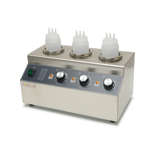 Аппарат для подогрева соусов GoodFood SW3 — профессиональное оборудование из нержавеющей стали с тремя емкостями для соусов, топпингов и горячего шоколада