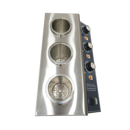 Аппарат для подогрева соусов GoodFood SW3 — профессиональное оборудование из нержавеющей стали с тремя емкостями для соусов, топпингов и горячего шоколада