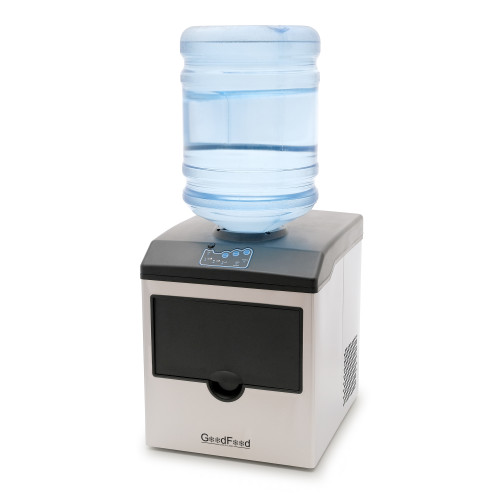 Льодогенератор GoodFood IM22BFS STEEL — 22 кг льоду на добу, пальчиковий лід, наливна подача води, корпус із нержавіючої сталі, диспенсер води