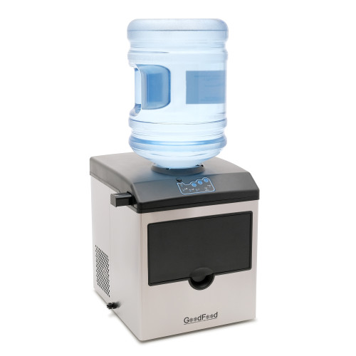 Льодогенератор GoodFood IM22BFS STEEL — 22 кг льоду на добу, пальчиковий лід, наливна подача води, корпус із нержавіючої сталі, диспенсер води