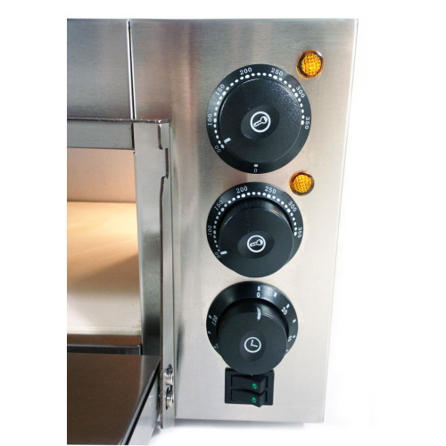 Електрична піч для піци GoodFood PO1: 4 піци Ø20 см, шамотний камінь, 2 кВт, сталь, таймер, терморегулятор, підсвітка, 350°C