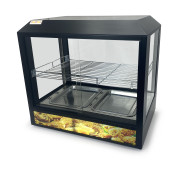 Вітрина теплова GoodFood WS2BD — настільна вітрина для гарячих страв, випічки та курей-гриль, з підсвіткою, 2 ємності, чорний корпус, 30–80°C