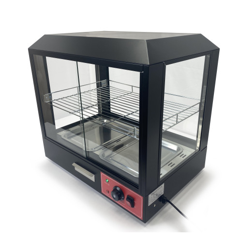 Вітрина теплова GoodFood WS2BD — настільна вітрина для гарячих страв, випічки та курей-гриль, з підсвіткою, 2 ємності, чорний корпус, 30–80°C