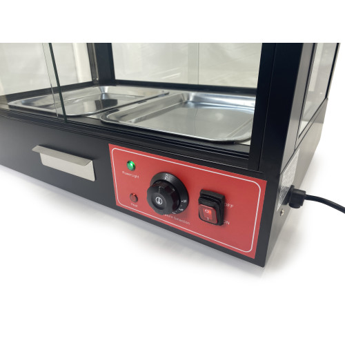 Вітрина теплова GoodFood WS2BD — настільна вітрина для гарячих страв, випічки та курей-гриль, з підсвіткою, 2 ємності, чорний корпус, 30–80°C