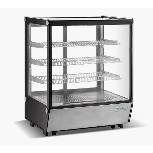 Холодильная витрина GoodFood RTW145L5, настольная, 169 л, стекло/нержавеющая сталь, LED-подсветка, 3 полки, для кондитерских изделий