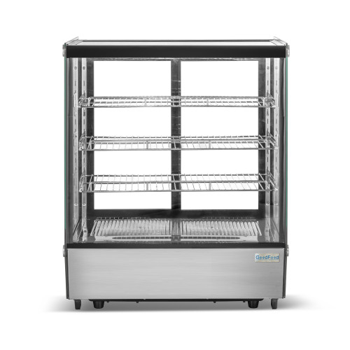Холодильная витрина GoodFood RTW145L5, настольная, 169 л, стекло/нержавеющая сталь, LED-подсветка, 3 полки, для кондитерских изделий