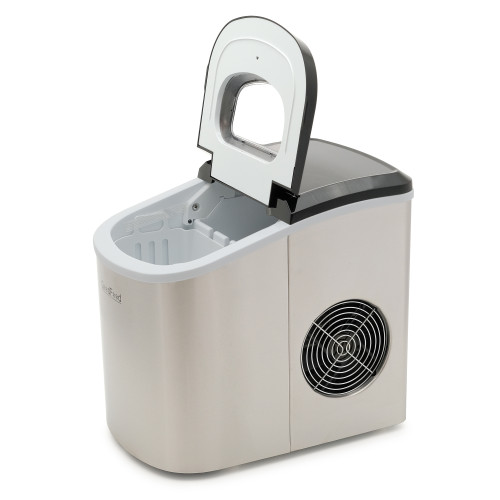 Льодогенератор GoodFood IM12FS STEEL: настільний апарат з нержавіючої сталі, 12 кг льодових пальчиків на добу, 2 розміри льоду, бункер 1,1 кг