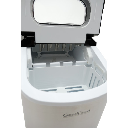 Льодогенератор GoodFood IM12FS STEEL: настільний апарат з нержавіючої сталі, 12 кг льодових пальчиків на добу, 2 розміри льоду, бункер 1,1 кг