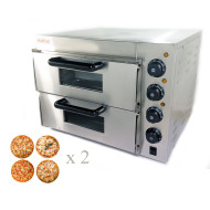 Електрична піч для піци GoodFood PO2 з двома камерами 4+4, шамотний камінь, температура до 350°C, таймер, 3 кВт, 20 см, професійна