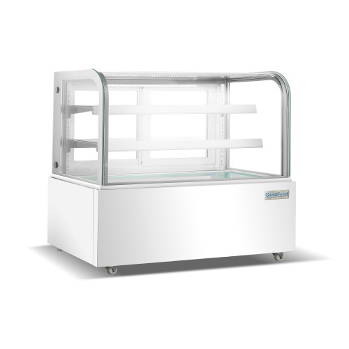 Холодильна вітрина GoodFood FW370R, 370 л, біла, з LED-підсвіткою та скляними полицями для магазинів і кондитерських