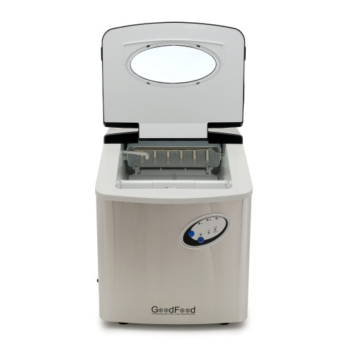 Льодогенератор GoodFood IM20FS STEEL — 20 кг льоду на добу, пальчиковий лід, сталевий корпус, наливний/автоматичний, для кафе, барів та ресторанів