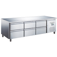 Стіл холодильний GoodFood GF-GN3160TN-HC, 6 шухляд, 417 л, нерж.сталь, динамічне охолодження, робоча поверхня, -2~+8°C, 1795×700×850 мм