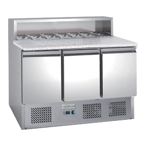 Солодета GoodFood GF-PS903-HC — холодильний стіл з гранітною стільницею та секціями для 8 гастроємностей GN1/6, 402 л, для ресторанів і кафе