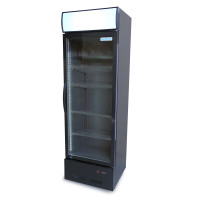 Холодильна шафа для напоїв GoodFood BC360BB2LED, 310 л, LED-підсвітка, чорний корпус, цифрове управління, замок, вітринна
