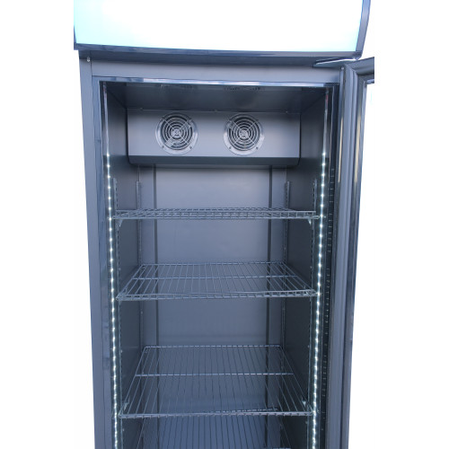 Холодильна шафа для напоїв GoodFood BC360BB2LED, 310 л, LED-підсвітка, чорний корпус, цифрове управління, замок, вітринна