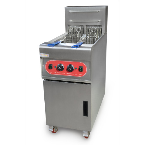 Електрична фритюрниця GoodFood EF14L-2, підлогова, 2×14 л, нержавіюча сталь, кран для зливу, 9+9 кВт, для кафе та ресторанів