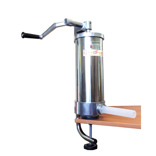 Шприц ковбасний вертикальний GoodFood SF3V, 3 л, нержавіюча сталь, ручний, з насадками 16/19/22 мм, кріплення до столу
