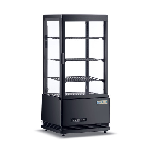 Холодильна вітрина GoodFood RT78L, настільна, чорна, 78 л — для напоїв і десертів, LED-підсвітка, авторазморожування, регульовані полиці