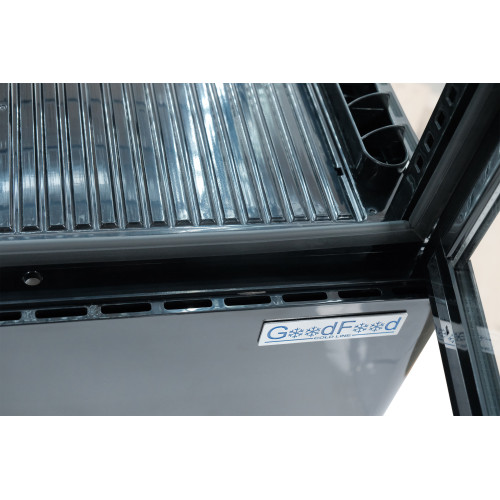 Холодильна вітрина GoodFood RT78L, настільна, чорна, 78 л — для напоїв і десертів, LED-підсвітка, авторазморожування, регульовані полиці