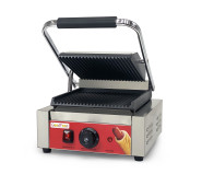 Контактний гриль GoodFood ECG10 Panini RED — професійний електричний гриль із пружинною фіксацією кришки та чавунними рифленими плитами, 1,8 кВт