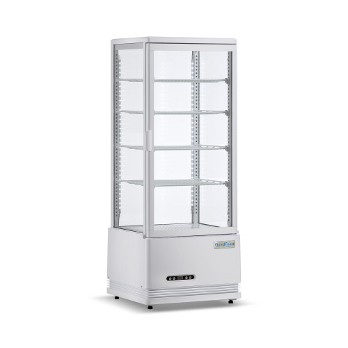 Холодильная витрина GoodFood RT98L белая — 98 л, LED-подсветка, 4 регулируемые полки, автооттаивание, динамическое охлаждение, для напитков и десертов