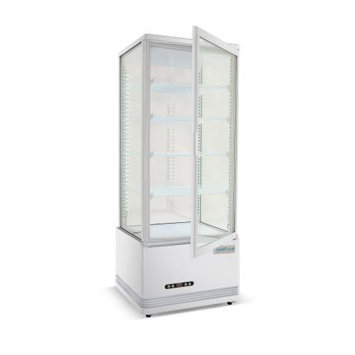 Холодильная витрина GoodFood RT98L белая — 98 л, LED-подсветка, 4 регулируемые полки, автооттаивание, динамическое охлаждение, для напитков и десертов