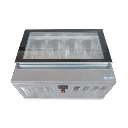 Вітрина для морозива GoodFood RTD67F, 67 л, пряме скло, авторазморожування, цифрове керування, 4 GN 1/3, -22…-12°C, сталь
