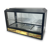 Теплова вітрина GoodFood WS3BD — професійна настільна вітрина для гарячих страв, випічки та курей-гриль, 3 ємності, підсвітка, 970×430×620 мм