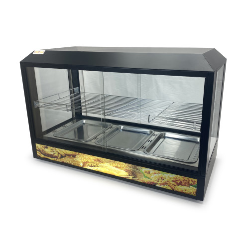 Теплова вітрина GoodFood WS3BD — професійна настільна вітрина для гарячих страв, випічки та курей-гриль, 3 ємності, підсвітка, 970×430×620 мм