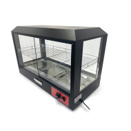 Теплова вітрина GoodFood WS3BD — професійна настільна вітрина для гарячих страв, випічки та курей-гриль, 3 ємності, підсвітка, 970×430×620 мм