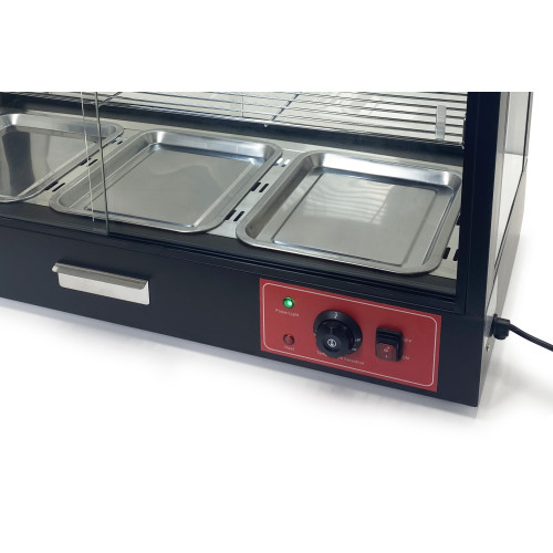 Теплова вітрина GoodFood WS3BD — професійна настільна вітрина для гарячих страв, випічки та курей-гриль, 3 ємності, підсвітка, 970×430×620 мм