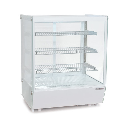 Холодильная витрина GoodFood RTW145L5 белая, настольная, 169 л, LED-подсветка, 3 регулируемые полки, стеклопакет, для кондитерских изделий