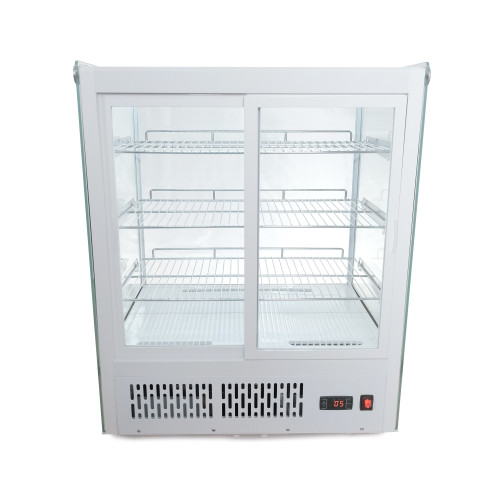 Холодильная витрина GoodFood RTW145L5 белая, настольная, 169 л, LED-подсветка, 3 регулируемые полки, стеклопакет, для кондитерских изделий