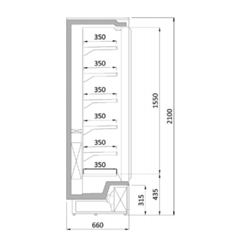 Низькотемпературна гірка CoolJet GL 1562, 2100х1562х660 мм, морозильна вітрина з LED, динамічне охолодження, Danfoss, RAL 7016
