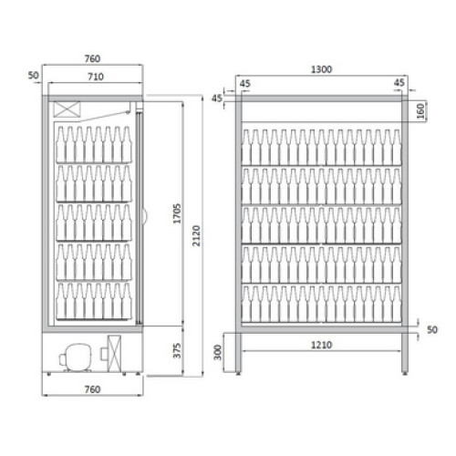 Холодильник для напитков Modern Expo DS15, 2120х1300х760 мм, стеклянные двери, черный, 1280 бутылок, динамическое охлаждение, LED, Украина