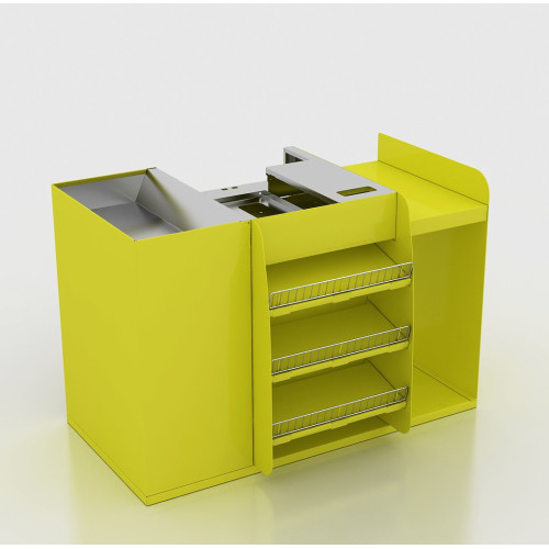 Експрес-каса X5 1200х700х810 мм, метал/нерж. сталь, жовта, вузький накопичувач 350 мм, для магазинів та мінімаркетів