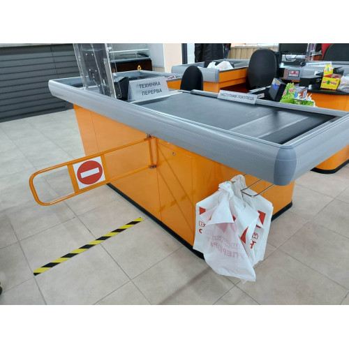 Касовий бокс Magellan Modern Expo 2300×1150 мм з широким накопичувачем, транспортером і захистом сканера, метал, 6 кольорів