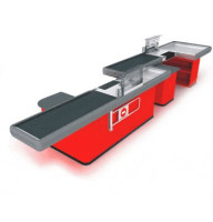 Касовий бокс TANDEM Modern Expo 4400х1200х900 мм, метал/нерж. сталь, транспортер, захист сканера, колір на вибір, для супермаркету