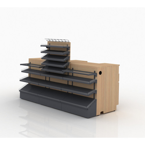 Касова зона 2000х700х1500 мм, антрацит, метал/ДСП/пластик, ліва/права, для супермаркетів та магазинів, із захистом сканера